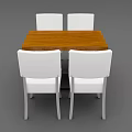 Modern Dining Table Set With Wooden Tabletop And Four White Chairs 3d model