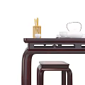 Traditional Tea Table And Chairs Set With Solid Wood Frame And Matching Stools 3d model
