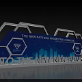 Modern Blue Background Wall With Hexagonal Frame Text City Silhouette And Logo 3d model