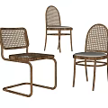Three Modern Leisure Chairs Featuring Rattan Weave And Wooden Frames Design