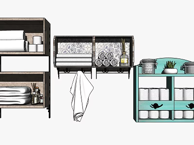 Stylish Bathroom Accessories With Shelves Towels Toiletries And Storage Design 3d model