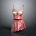 Fashionable Pink Women's Dress With Spaghetti Straps Belt And Shiny Ruffled Skirt