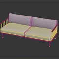 Stylish Two Seater Sofa With Wooden Armrests Light Colored Cushions And Metal Legs