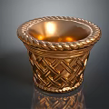 Golden Carved Sculptural Vessel With Intricate Braided Pattern And Rope Edge Design
