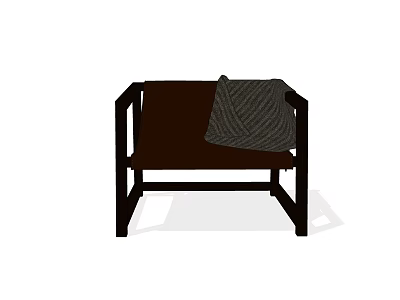 Stylish Lounge Chair With Dark Wooden Frame Brown Seat And Gray Knitted Blanket 3d model