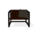 Stylish Lounge Chair With Dark Wooden Frame Brown Seat And Gray Knitted Blanket
