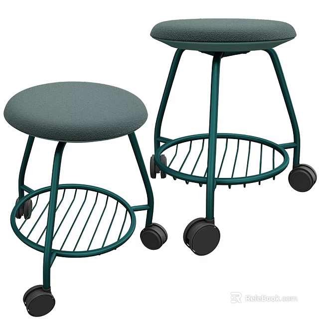 Green Bar Stools With Metal Frame Round Seat Cushion Lower Shelf And Wheels 3d model 