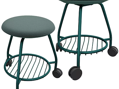 Green Bar Stools With Metal Frame Round Seat Cushion Lower Shelf And Wheels 3d model