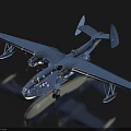 Blue Seaplane Model With Twin Wings Float Landing Gear Detailed Body And Reflection