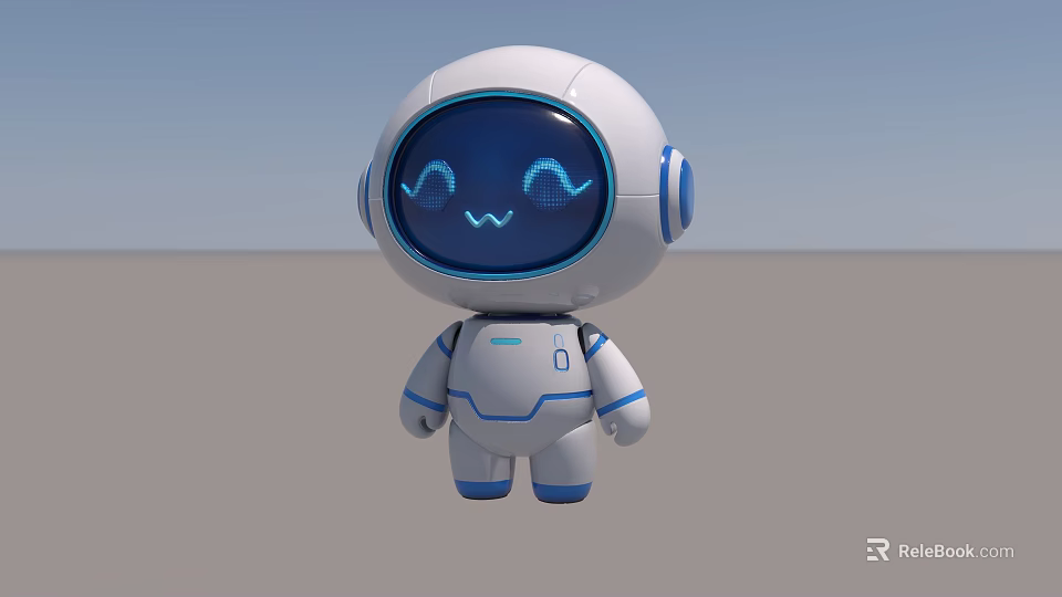 Cute Cartoon Electric Toy Robot With Smiling Face Screen White And Blue Design 3d model 