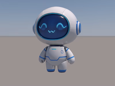 Cute Cartoon Electric Toy Robot With Smiling Face Screen White And Blue Design 3d model