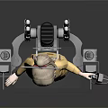 Anime Female Character Wearing Yellow Kimono Holding Mechanical Devices On Gray Background