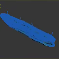 Ancient Underwater Shipwreck with Green Hull and Multiple Cabins Structure