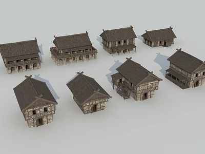 Various Traditional Chinese Architecture Models with Wooden Structures and Dark Roofs 3d model