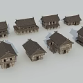 Various Traditional Chinese Architecture Models with Wooden Structures and Dark Roofs