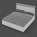 Double Bed With Wooden Frame Light Colored Headboard Gray Mattress And Pillows