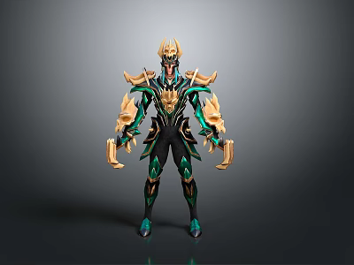 Elaborate Mythical Warrior Armor With Gold And Green Intricate Design Details 3d model