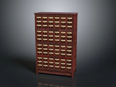 Dark Wooden Drawer Cabinet Featuring Multiple Small Drawers With Metal Handles 3d model