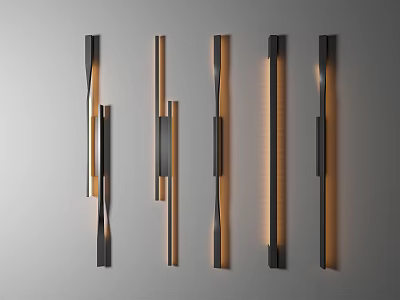 Modern Wall Lamps Featuring Various Black And Gold Designs With Warm Light On Gray Wall 3d model