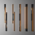 Modern Wall Lamps Featuring Various Black And Gold Designs With Warm Light On Gray Wall