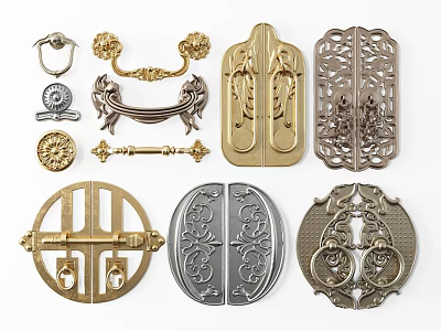 Various Decorative Door Handles With Antique And Modern Design Styles And Intricate Carvings 3d model