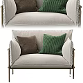 Modern Light Fabric Leisure Chair With Brass Frame And Ribbed Green Brown Pillows