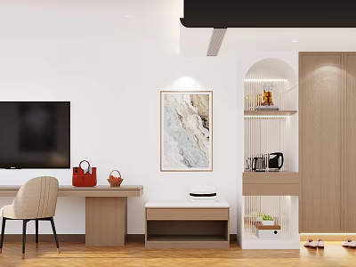 Modern Living Dining Room Interior Design With TV Artwork Wooden Display Cabinet And Decorations 3d model