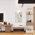 Modern Living Dining Room Interior Design With TV Artwork Wooden Display Cabinet And Decorations