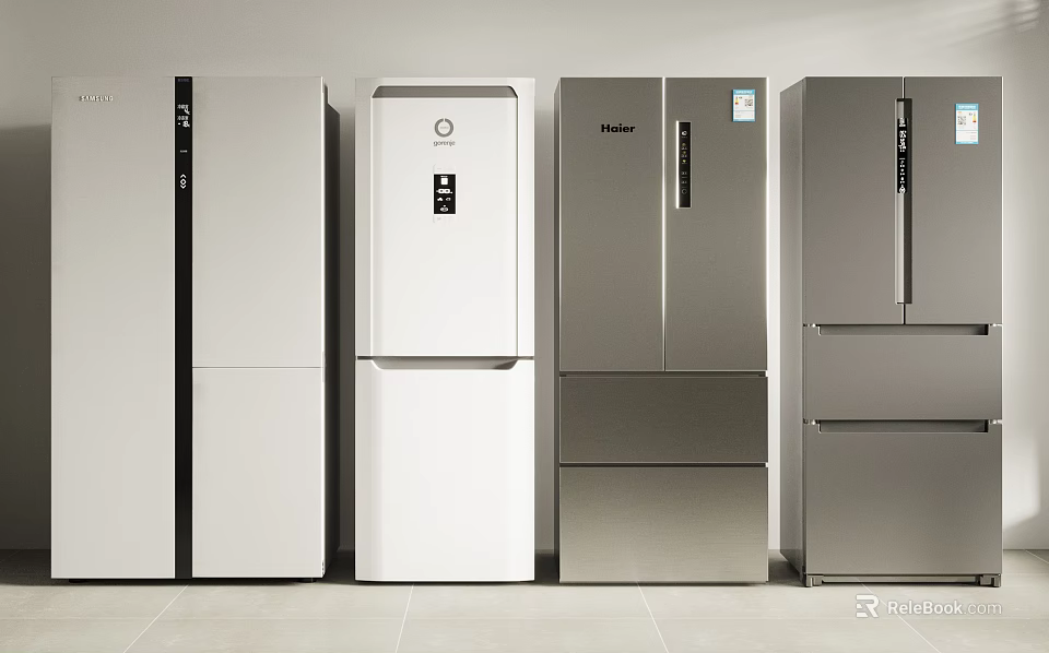 Multiple Modern Refrigerators in Different Styles White and Stainless Steel Haier Models 3d model 