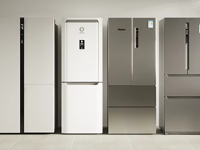 Multiple Modern Refrigerators in Different Styles White and Stainless Steel Haier Models 3d model