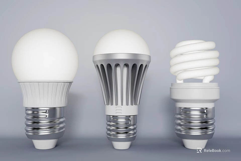Different Types Of Modern LED Bulbs With Spiral And Globe Designs 3d model 