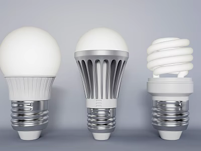 Different Types Of Modern LED Bulbs With Spiral And Globe Designs 3d model