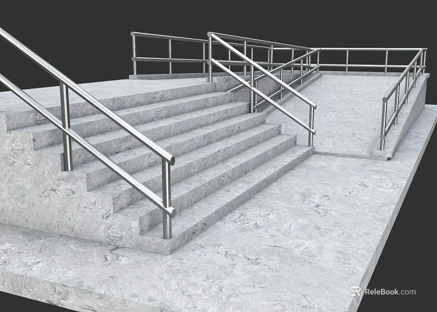 Concrete Stairs With Metal Handrails And Platform Structure Design 3d model 