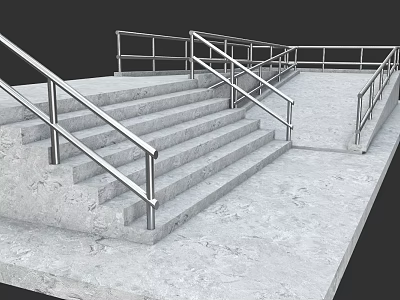 Concrete Stairs With Metal Handrails And Platform Structure Design 3d model