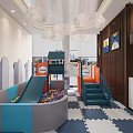 Colorful Children's Play Area With Cloud Lights Slide Ball Pit Block Floor And Wooden Wall