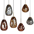 Multiple Modern Metallic Pendant Lights Featuring Glossy Geometric Shapes For Interior Decor 3d model