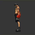 Shirtless Anime Male Figurine With Black Headband Shorts Red Gloves Blue Shoes Holding Red Objects 3d model