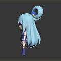 Cute Anime Style Cartoon Character With Long Blue Hair Ponytail And Blue Outfit