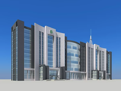 Modern Office Building Architecture Featuring Glass Curtain Walls And Tower Structure 3d model