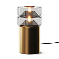 Elegant Modern Table Lamp With Layered Transparent Glass Shades And Brass Metal Base
