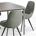Modern Table And Chair Set With Grey Upholstered Chairs And Metal Frame Marble Top