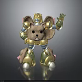 Brown Mouse Character In Golden Metallic Mechanical Armor With Crown And Waving Hand