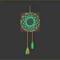Bohemian Jewelry Dreamcatcher with Wooden Frame Green Web and Orange Feathers