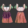 Cute Traditional Dresses With White Bodice Blue Sleeves Black Aprons And Pink Floral Skirts