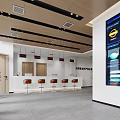 Modern Service Hall Interior With Digital Screen And Sofas