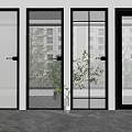 Modern Interior Hinged Doors With Various Glass Patterns And Black Frames 3d model