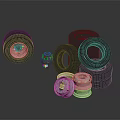 Various Car Tires Stacked And Individual With Shiny Wheel Rims On Dark Reflective Surface