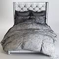 Bedroom Bedding Set With Gray Upholstered Headboard Pillows Brown Cushion Patterned Comforter And Knit Blanket