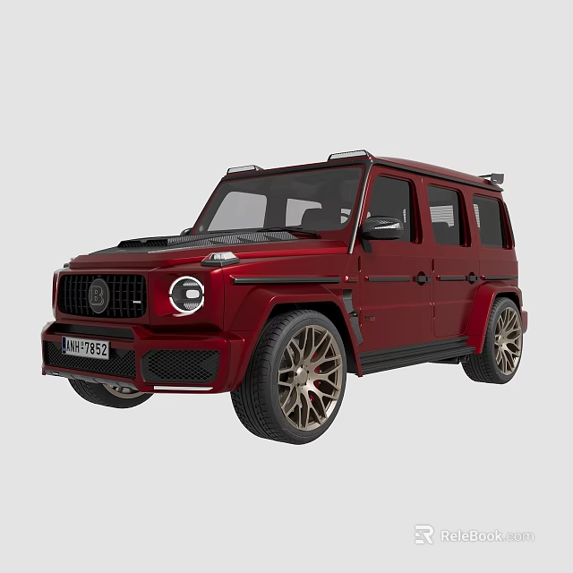 Red Off Road SUV with Black Roof Large Wheels and Bold Front Grille Design 3d model 
