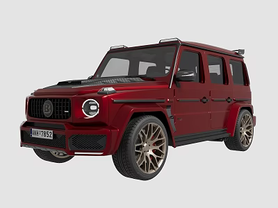 Red Off Road SUV with Black Roof Large Wheels and Bold Front Grille Design 3d model